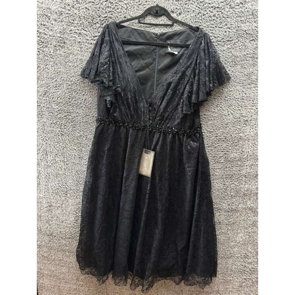 NWT Mac Duggal Butterfly Sleeve Lace Midi Cocktail Dress Black Womens Size  20W